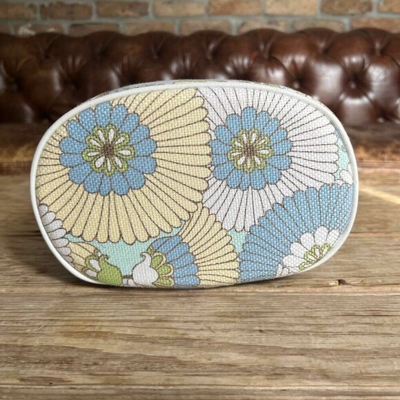 Spartina Floral Train Case Cosmetic Case NWT Linen Genuine Leather - Picture 4 of 13